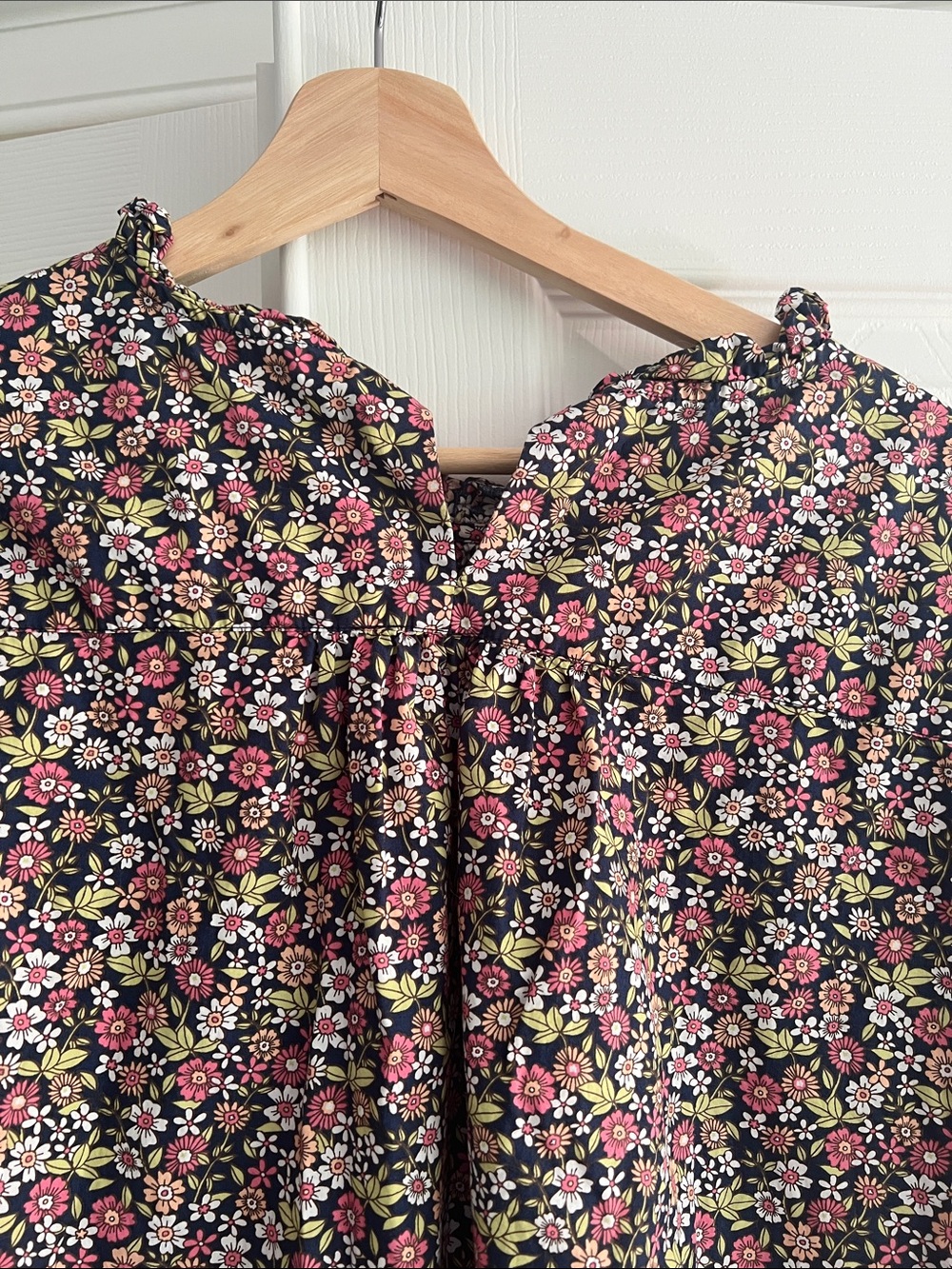 J Crew Floral Ruffle Neck Puff Sleeve Top - Navy/Pink - Picture 6 of 6